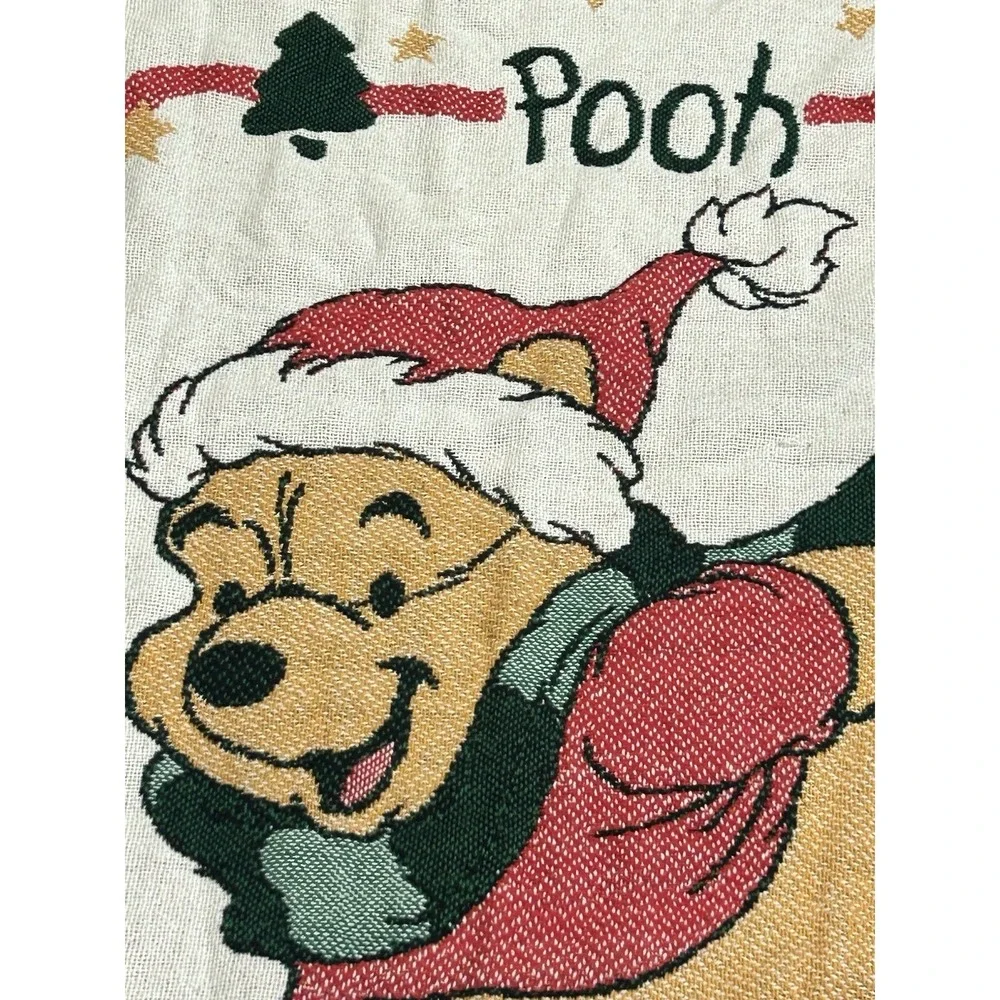 Disney Vintage Winnie the Pooh Skating Tapestry Afghan Throw Blanket Christmas